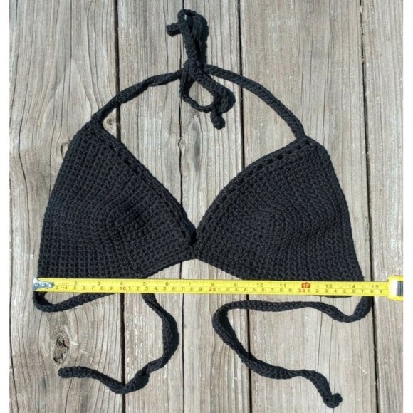 Womens Bikini Top Beach Crop Boho Goddess Sexy Bralette Black Handmade Crochet L - Picture 3 of 6
